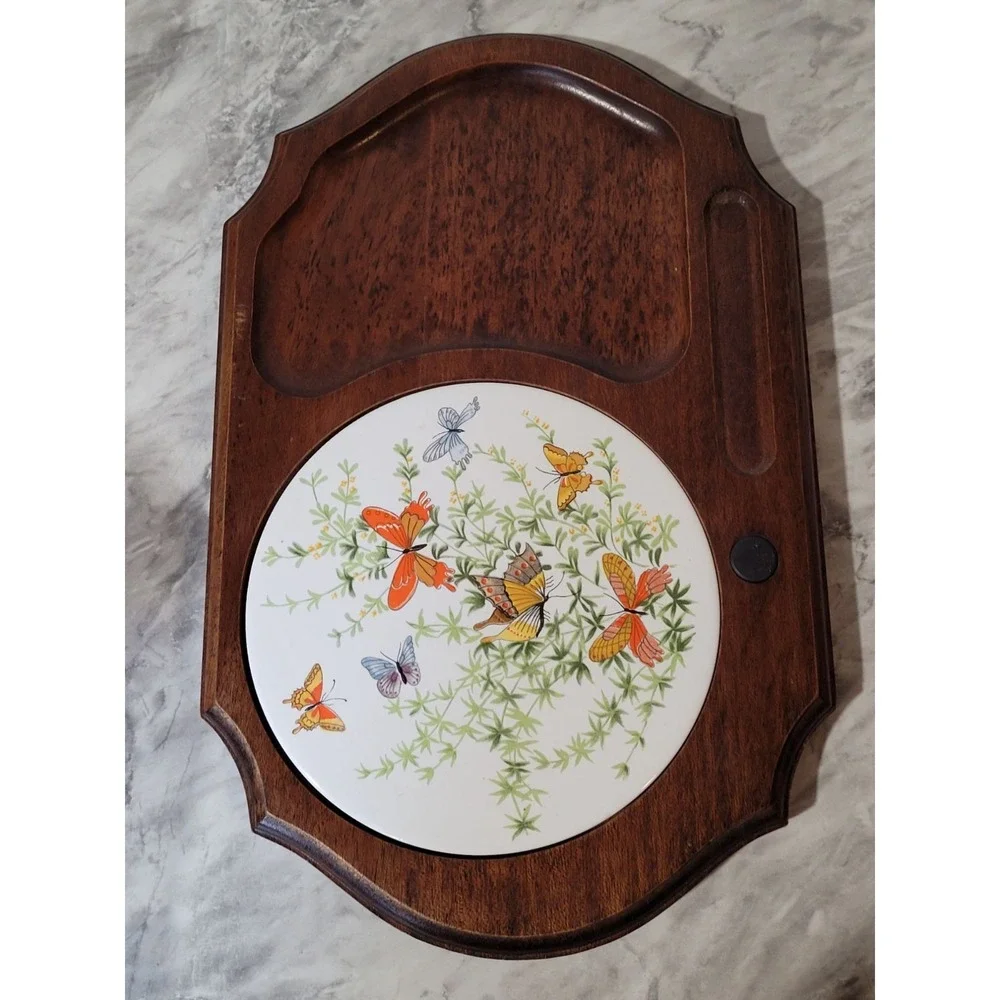 Vintage Shafford Japan Wooden Cheese Cracker Charcuterie Board Butterfly